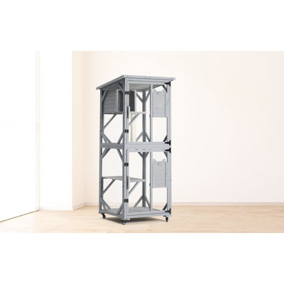 70.9" Outdoor Cat Enclosures - Large With Upgraded Resting Box, 2 Small Doors For Cats (11 25 Lbs House Wheels Enclosure, 1 Scratching Post, Accommodates 6