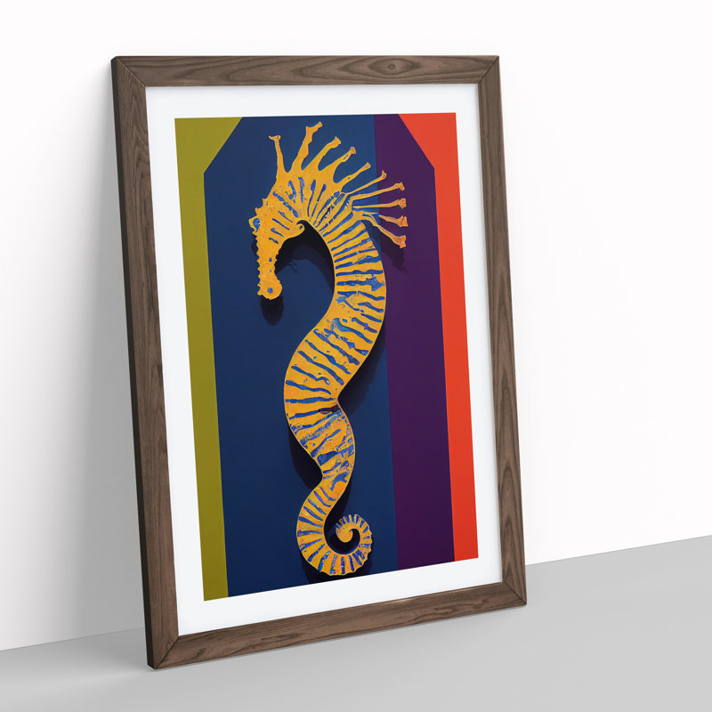 Seahorse - Single Picture Frame Painting, 34cm H x 25cm W x 2cm D, Brown Framed
