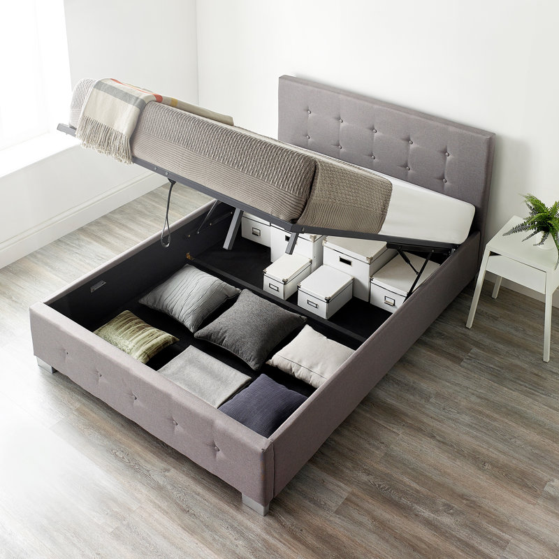 Caddo Fabric Upholstered Ottoman Bed Frame, Grey, Double (4'6)