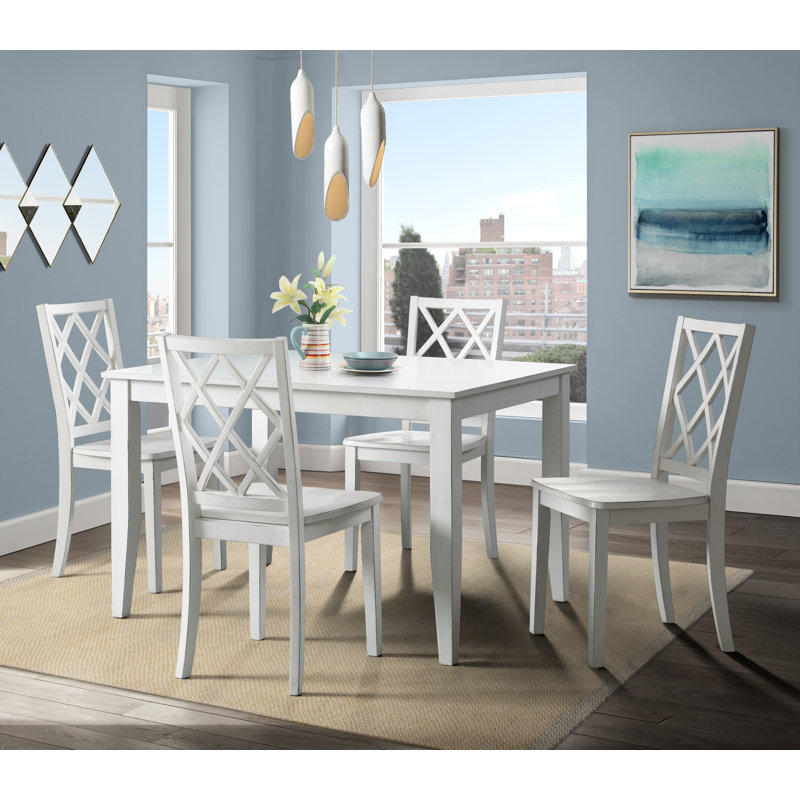Gapland 5 Piece 48" Solid Wood Lattice Back Dining Set, Antique White