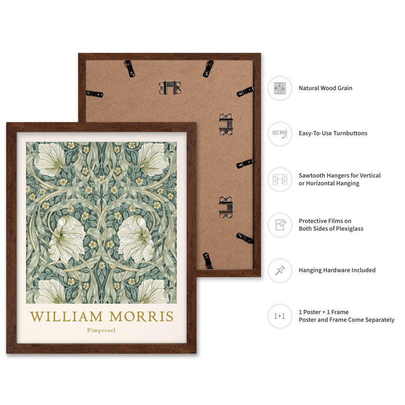 William Morris - Pimpernel No2, Poster, 11"H x 14"W, Brown Framed