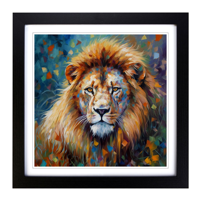 Lion Neo-Impressionism - Framed Print, Black