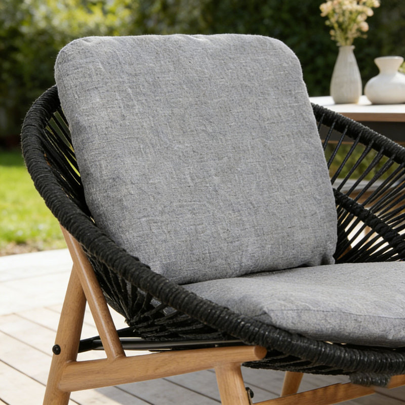 Chaise longue d'extérieur en osier, Gris, blac-QT1