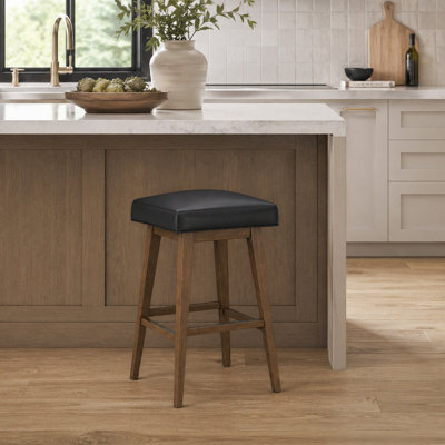 Cleland Wood And Upholstered Square Backless Adjustable Swivel Stool