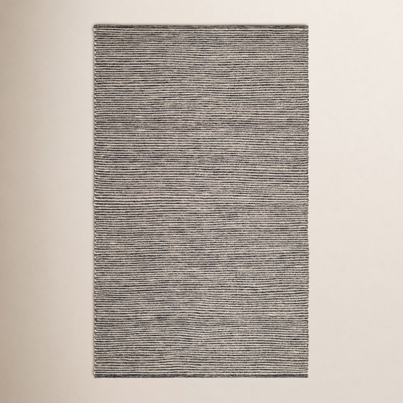 Tapis bleu / ivoire tissé à la main à rayures mélangées, Rectangle 6 pi x 9 pi