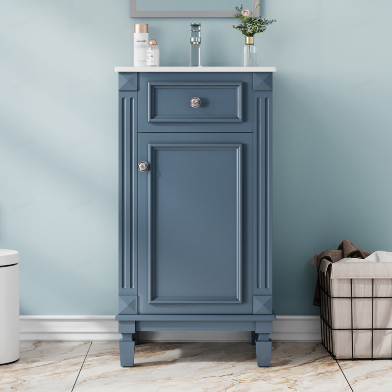 Ensemble de meuble-lavabo simple 18 po avec lavabo en céramique, ensemble de meuble-lavabo autoportant avec porte à fermeture douce et tablette réglable