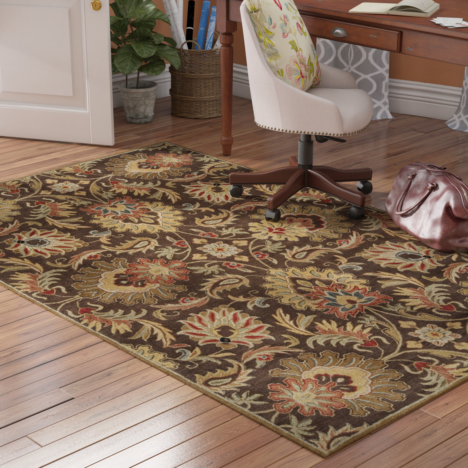 Arden Dark Brown Garnet Hand-Tufted Wool Rug, Rectangle 2' x 3'