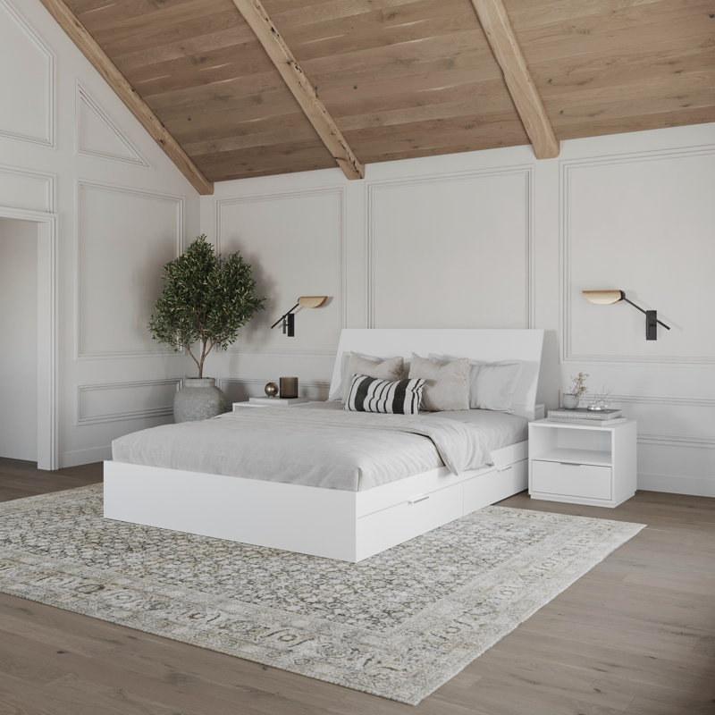 Ensemble de chambre à coucher avec rangement double Ryerson, 4 pièces, Complète, Blanc
