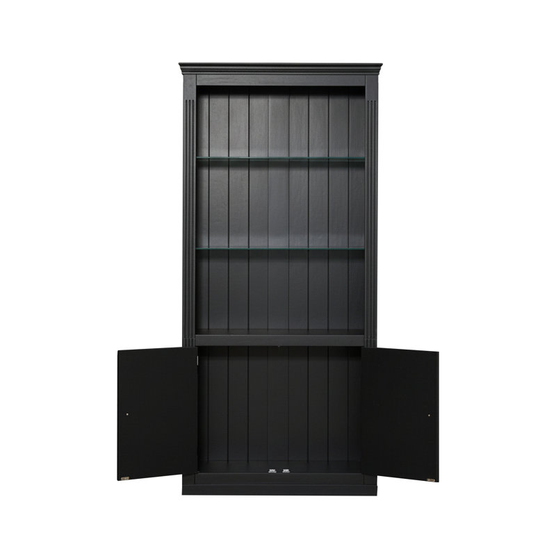 78.75''H 4-Tier Display Shelf, with 5-Colors Dimmable Ceiling Light, Freestanding Farmhouse Bookcases with Storage & Doors, Bookshelf with Adjustable Glass Shelves for Home & Office - Black