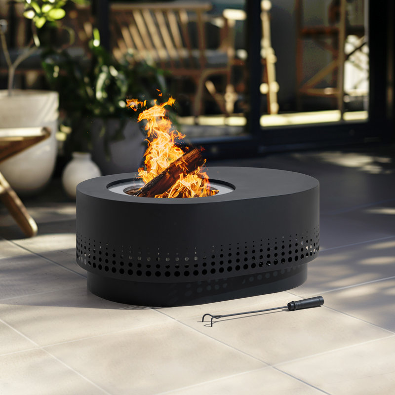 Sunjoy 38" Extra-Tall Oval Smokeless Fire Pit with Removable Ash Pan, PVC Cover & Fire Poker, Portable Wood-Burning Outdoor Fireplace & Patio Side Table