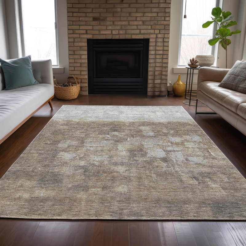 Tapis taupe Xhevrie intérieur / extérieur lavable à la machine, Rectangle 10 pi x 14 pi