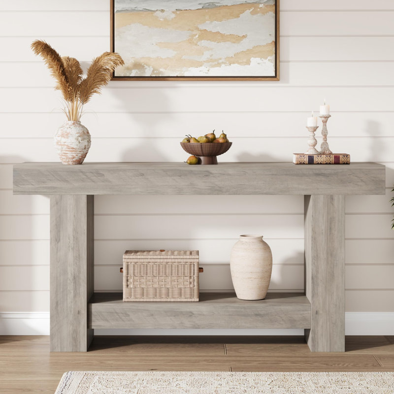 Console de ferme avec rangement ouvert à 2 niveaux, 63'', Gris