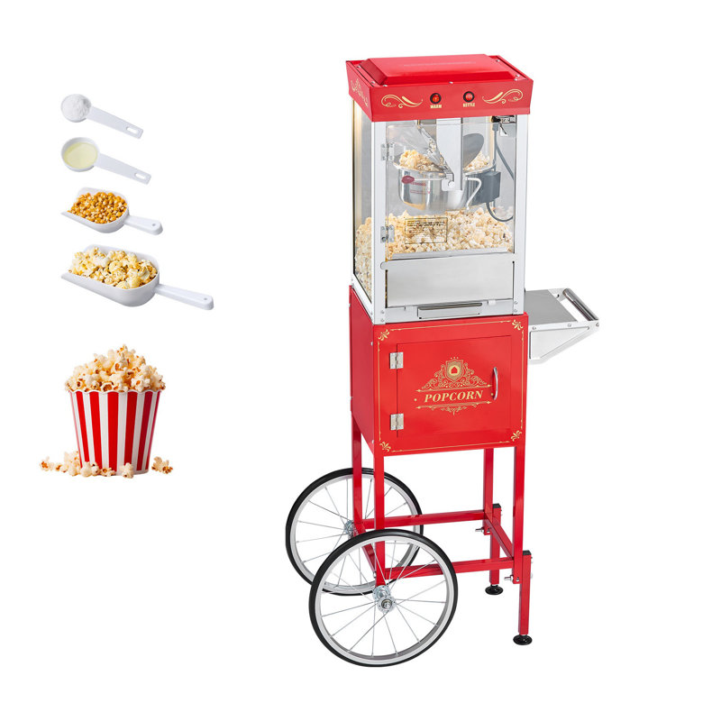 Machine à maïs soufflé 8 oz avec chariot - Popper en acier inoxydable de style théâtre rétro, bouilloire 800 W pour la maison et les fêtes