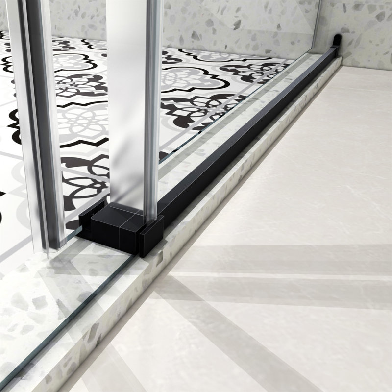 6063 - Porte de douche fixe et décalée noire sans cadre 6063, Noir