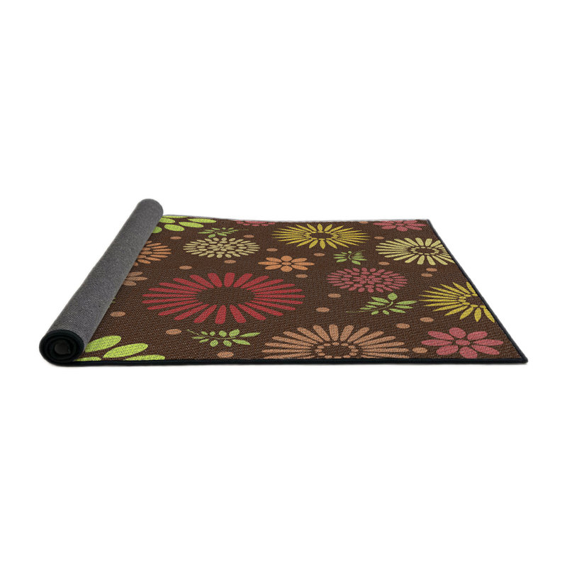 Tapis brun à motif floral Zoha, Rond 6 pi