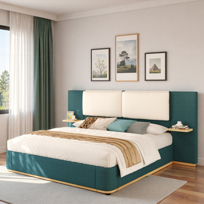 Upholstered Platform Bed With Shelves