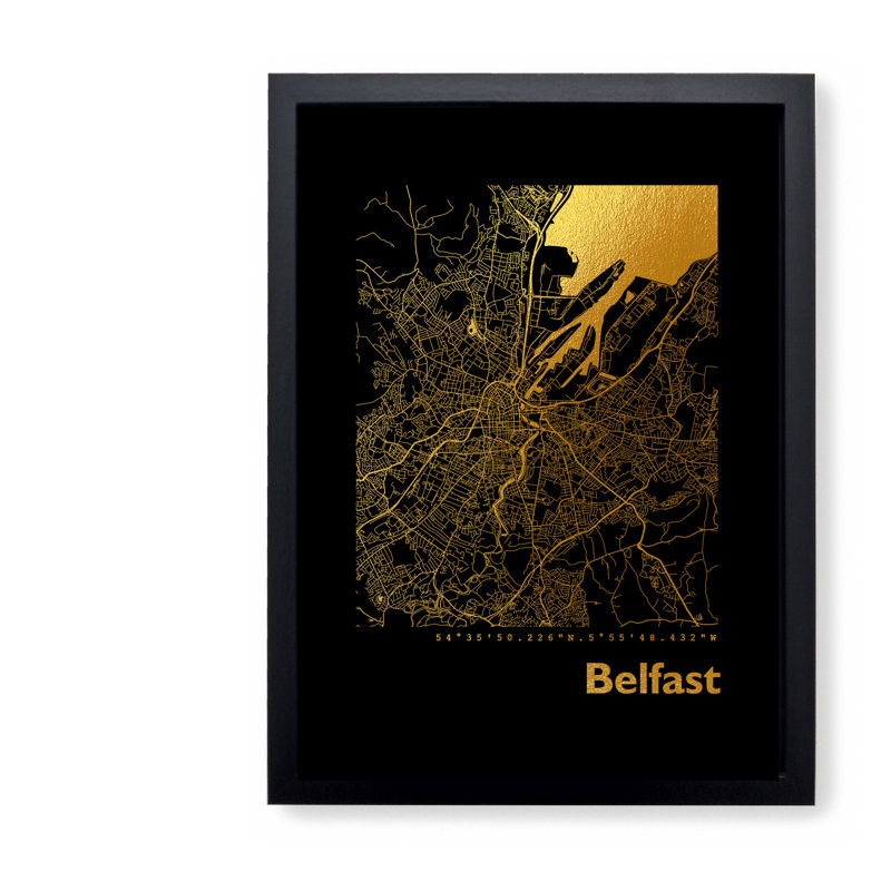 Belfast Map - Single Picture Frame Print, 42.5cm H x 32.5cm W x 3.5cm D