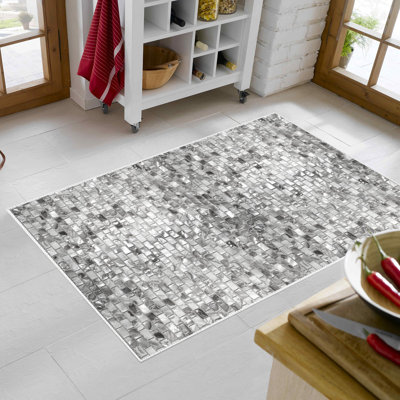 Tapis gris / noir / blanc en polyamide tissé à la machine Elvera