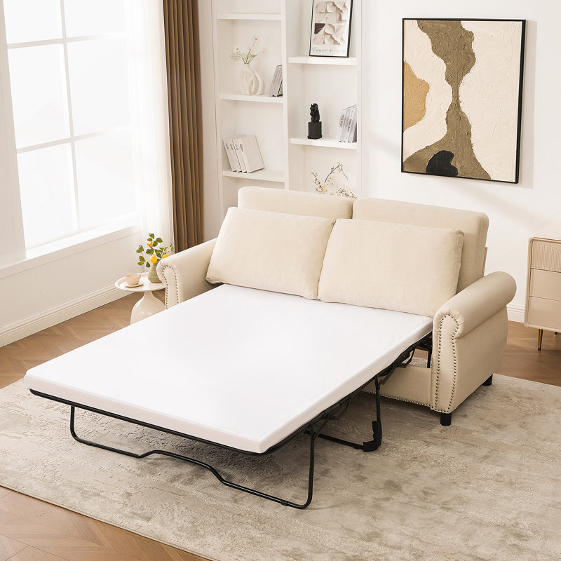 2 Seater Sleeper Sofa Bed, Pull Out Couch with Mattress, Yes, Beige, 35" H x 74" W x 85" D