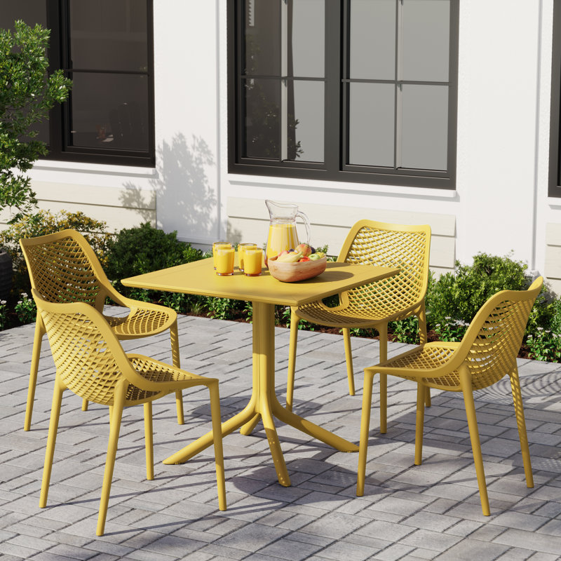 Ensemble repas carré pour 4 personnes, Jaune