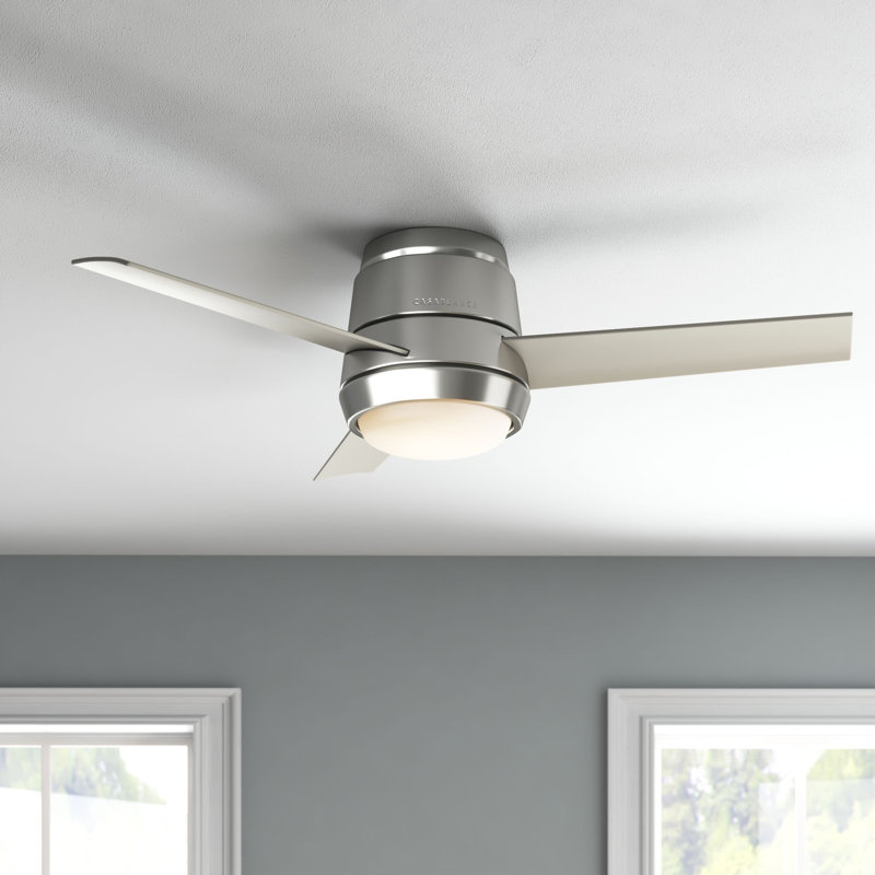 44" Commodus 3 - Blade LED Flush Mount Ceiling Fan with Wall Control and Light Kit Included, Brushed Nickel