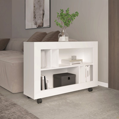 Chariot-console de 37,4 po de largeur avec six tablettes, roulettes, table de vestibule, table d'appoint et table de salon Joge