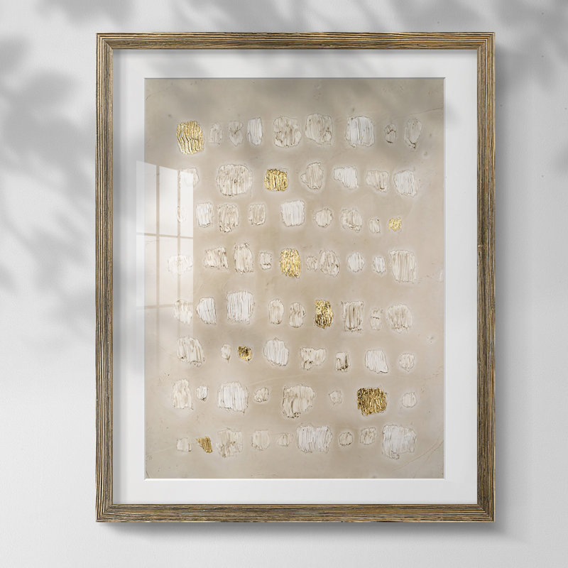 Impression encadrée embossée pavé II, Papier avec cadre noyer, Blanc