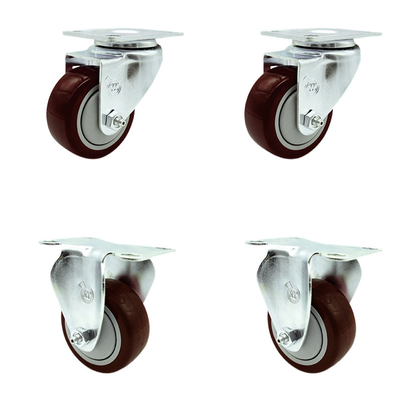 Ensemble de 4 roulettes pivotantes en polyuréthane 4 pièces, Marron