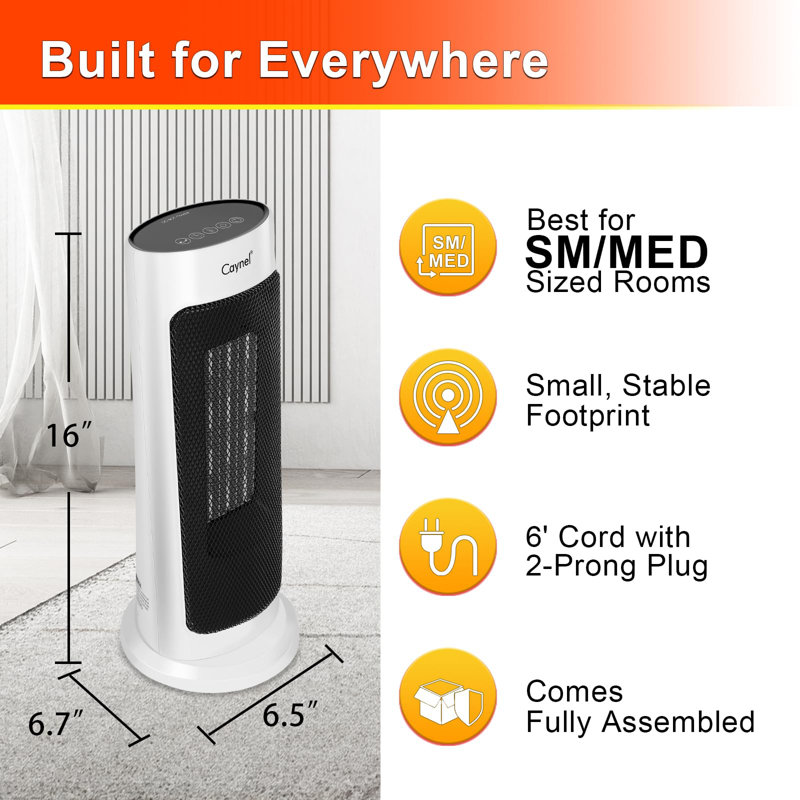 CAYNEL 1500 Watt 5300 BTU Electric High Efficiency Tower Space Heater with Adjustable Thermostat and with Digital Display