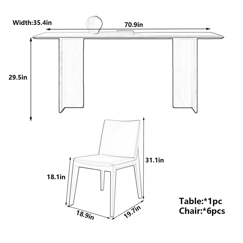 Retro Rock Board Long Dining Table, 29.5"H x 70.9"L x 35.4"W