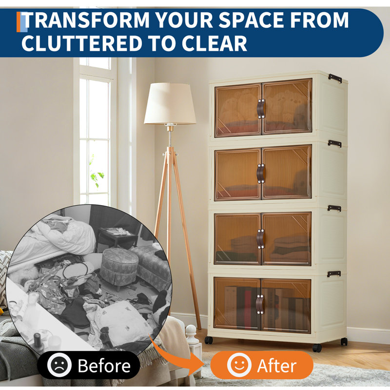 Armoire pliable, commode pliante en plastique avec portes magnétiques, meuble robuste et multifonctionnel pour vêtements d'enfants et rangement de jouets