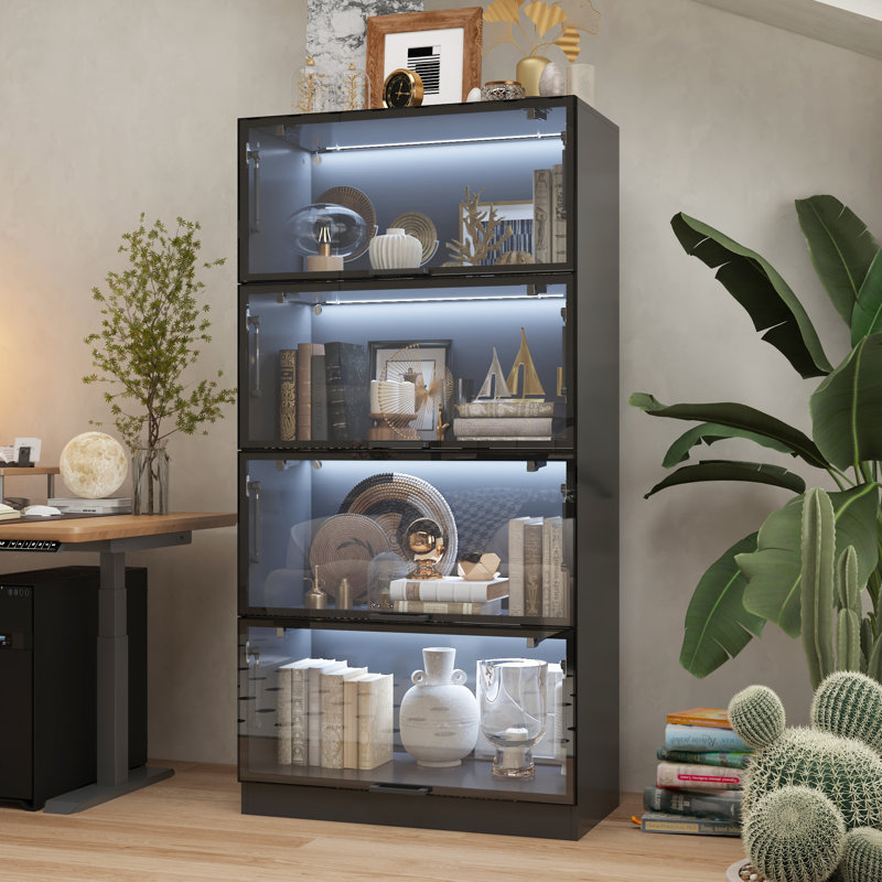 Display Cabinet With Tempered Glass Door And Adjustable Lights
