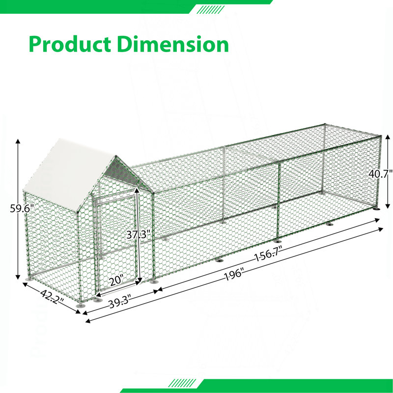 Cage à poulailler avec poulailler 16x3FT, H 59,6 po x l 196 po x P 42,2 po