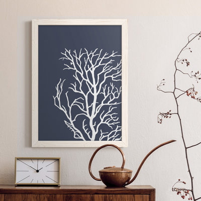 Coraux blancs sur toile indigo bleue C de qualité supérieure - prêts à être accrochés