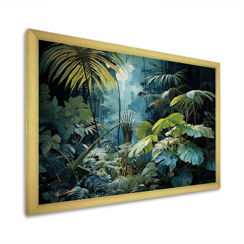 «Palm Fronds Illuminated By Moonlight Exude A Dream», reproduction sur toile, Cadre photo doré simple