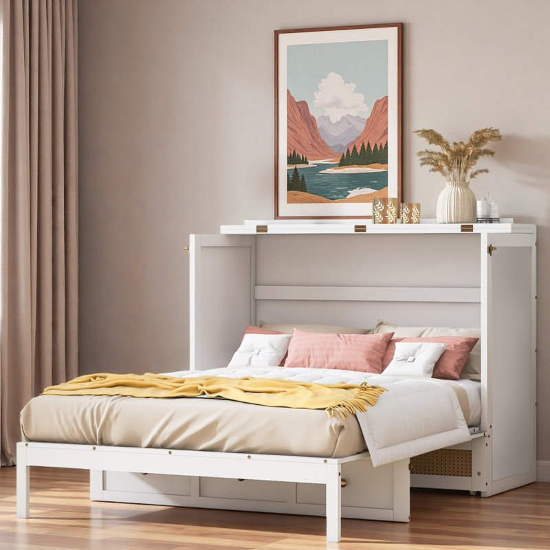 Lit escamotable avec grand tiroir Murphy, Blanc / Blanc