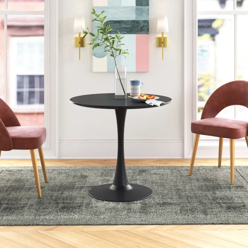 Table de salle à manger à piédestal, Noir, H 28,77 po x L 31,53 po x l 31,53 po