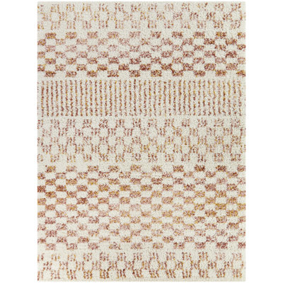 Tapis à poil long ivoire à carreaux jiya