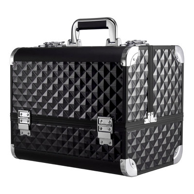 Pink Makeup Box Professional Cosmetic Organizer Aluminum Storage Box with 6 Trays