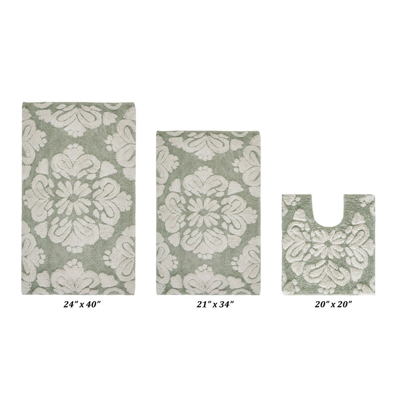 Chemash Premium 100% Cotton 1885 GSM 3-Piece Bath Rug Set, OEKO-TEX® Certified, Non-Slip Spray Latex Backing, Plush Tufted Bath Mats for Shower, Bathtub, Vanity, Sink & Toilet Areas, Super Absorbent, Machine Washable, Sage
