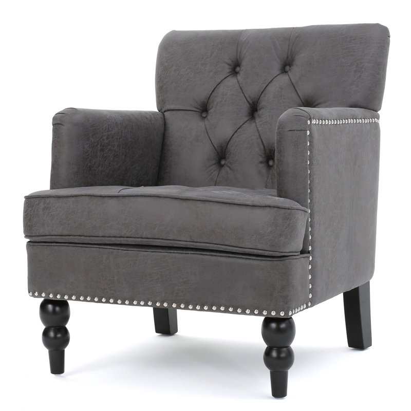 Siège confortable en microfibre avec pieds et tissu confortable en mousse de bouleau brun foncé contemporain, Ardoise