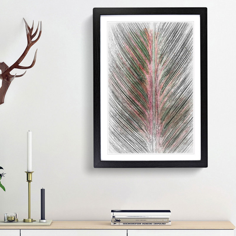 Leaf Stripes in Abstract - Picture Frame Graphic Art Print, 65cm H x 48cm W x 2cm D, Black Framed