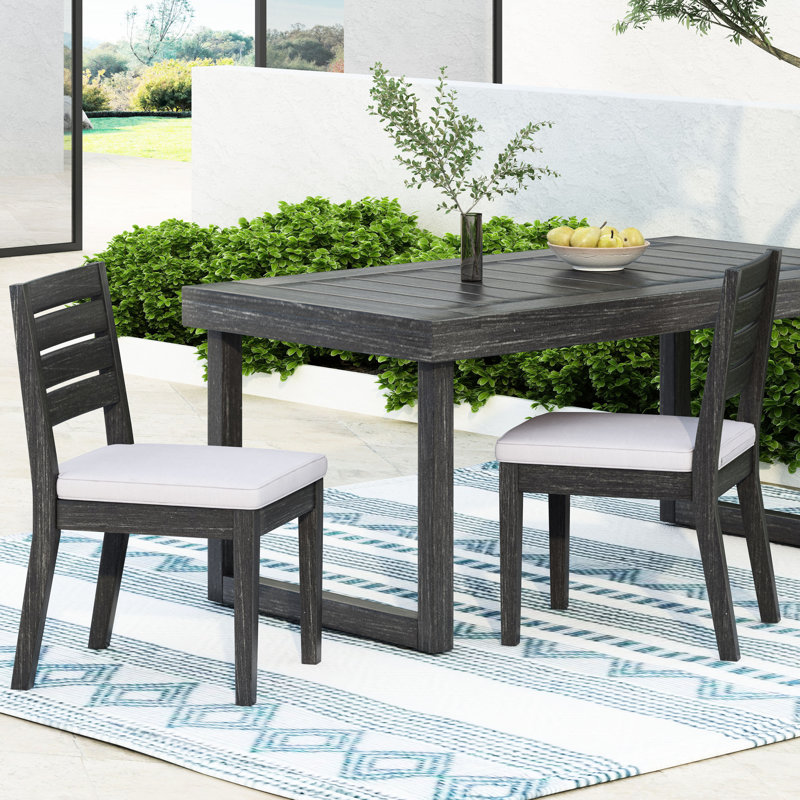 Outdoor Armless Chair In Grey Color - Constructed With Wood And Padding 2pcs Dining Furniture, & Padding, Slat Back Seat, Patio Chair, 400 Lbs Weight Load