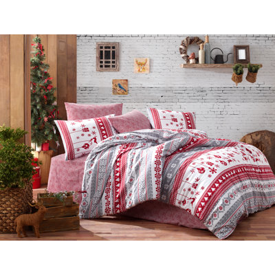 Rouge Jill Claret / blanc / gris Ensemble de housse de couette 100% coton rouge / blanc / gris Claret