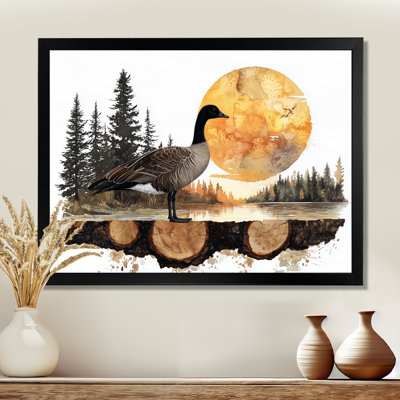 Oie au lever du soleil, forêt, paysage de lac - oie, art mural