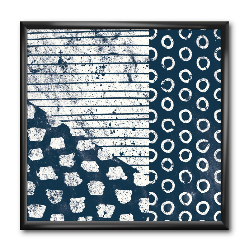 «Indigo Striples and Tile», reproduction sur toile encadrée, Cadre noir, H 30 po x l 30 po x P 1 po