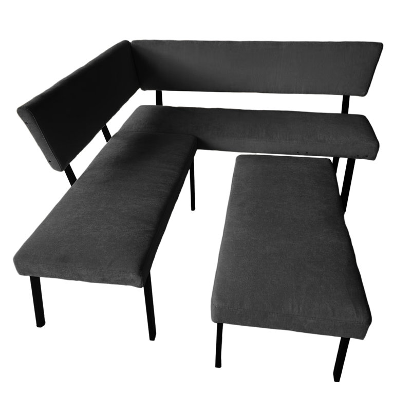 Banc d'angle moderne avec revêtement et pieds en métal, Gris