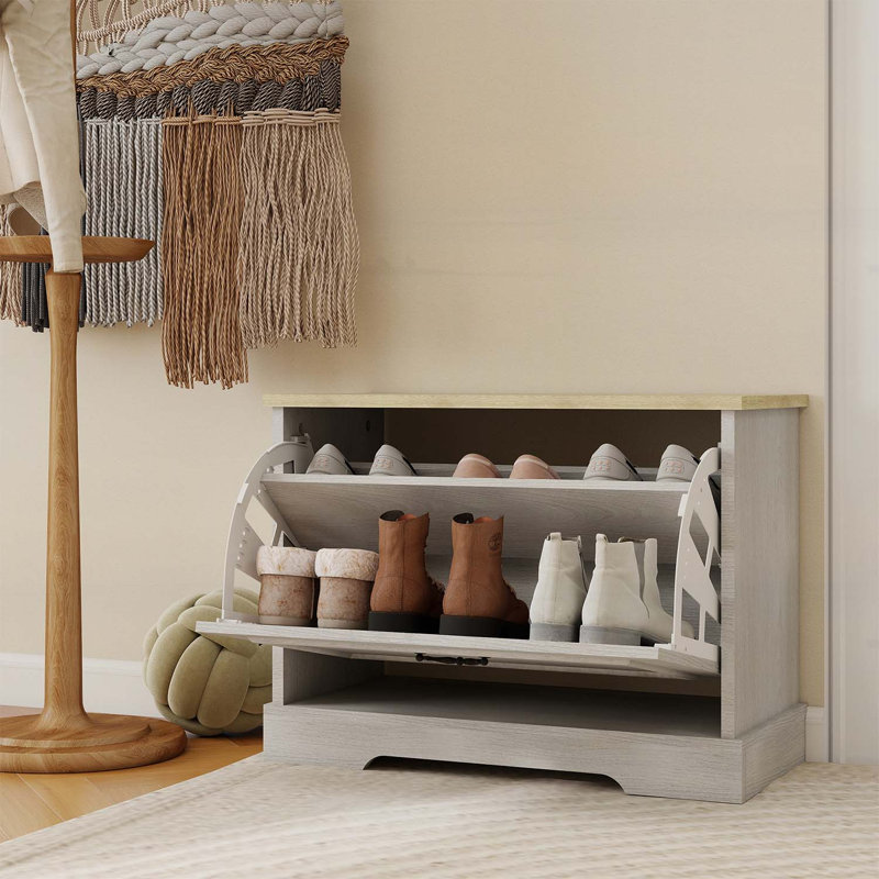 Banc de rangement pour chaussures avec tiroir rabattable et tablette réglable