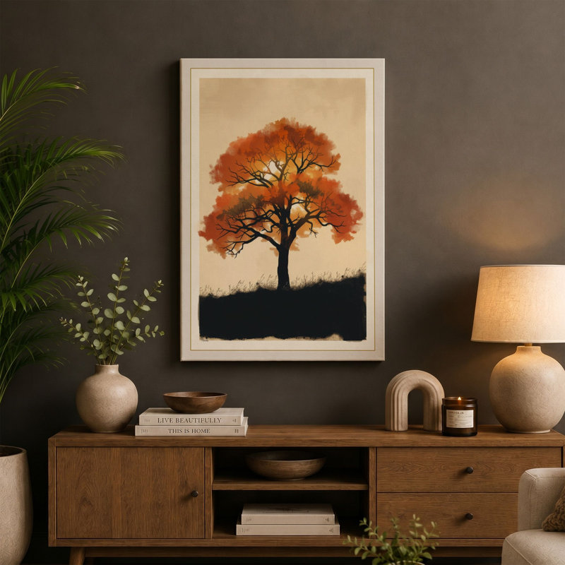 Autumn Tree Boho - Wrapped Canvas, 36x24 - 91.4 x 61.0 cm, Terracotta Border