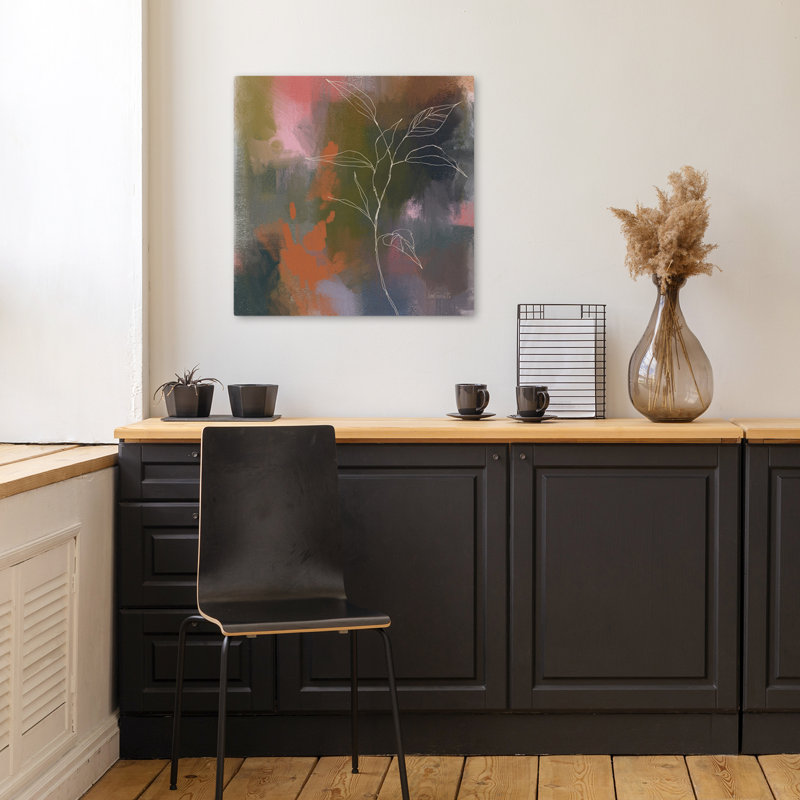 Art abstrait abstrait botanique contemporain, H 18 po x l 18 po